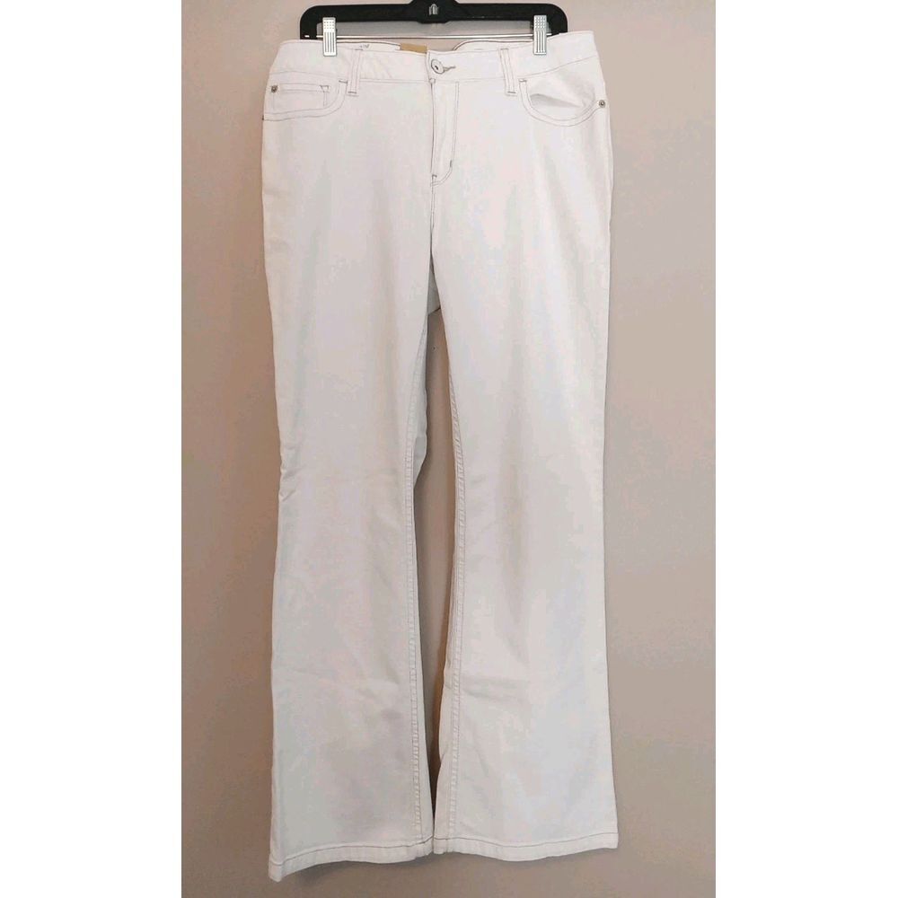 DKNY Women Ivory Mid Rise Boot Cut Soho Embroidered Jeans Size 16W Regular